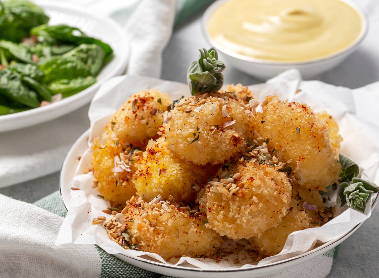 Petites boules de mozzarella frites panées au Panko épicé